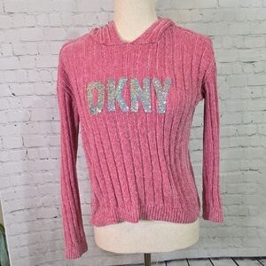 DKNY Pink Ribbed Sweater with Glitter Logo
